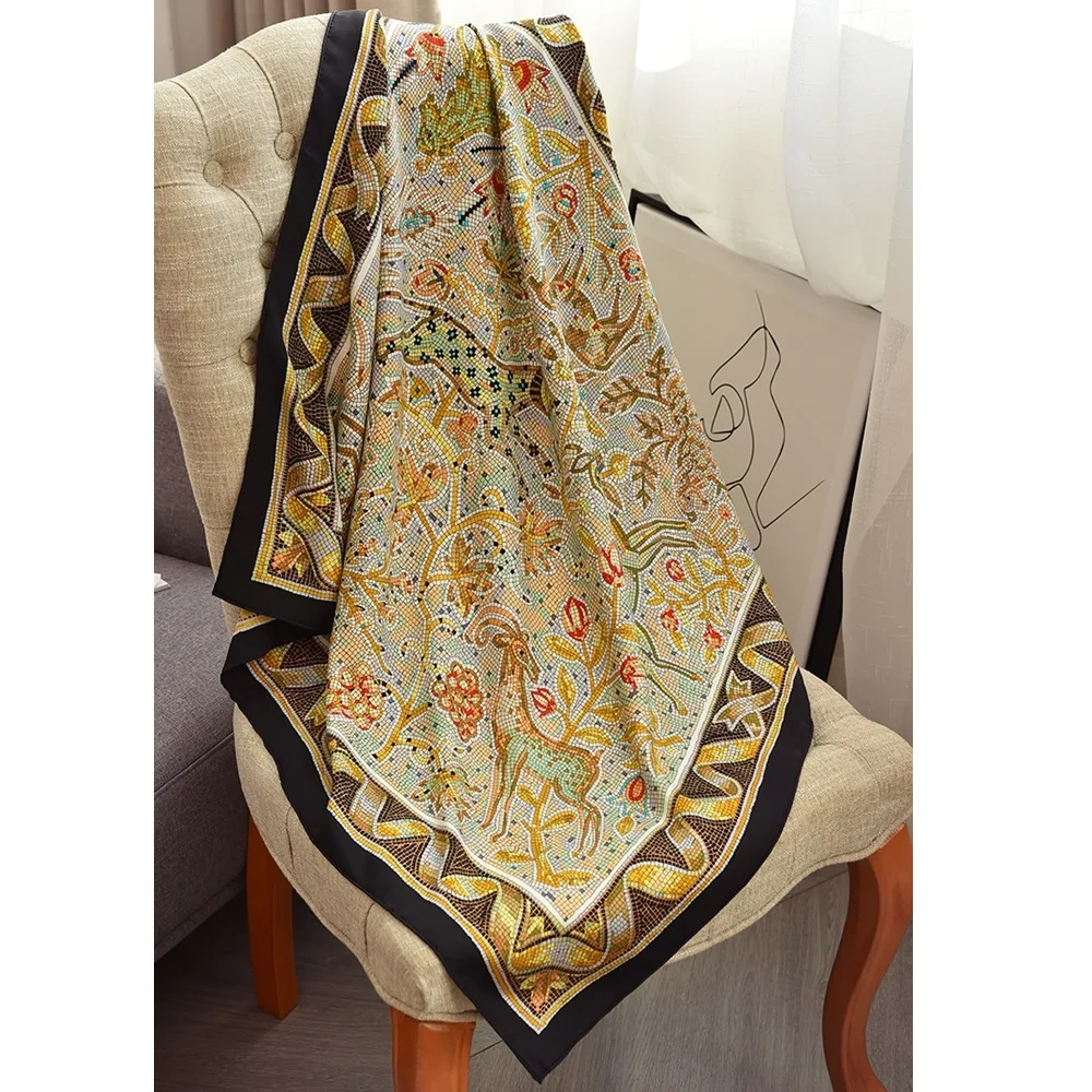 2024 Spring 100% Real Silk Scarf Shawl Unique Print Fashion Head Scarves Hijab 88*88cm