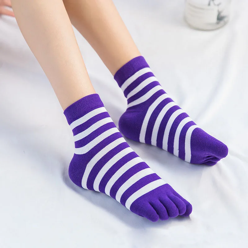5 Pairs Short Girls Colorful Striped Toe Socks Korean Style Young Women Fashion Five Finger Crew Happy Cotton Socks with Toes