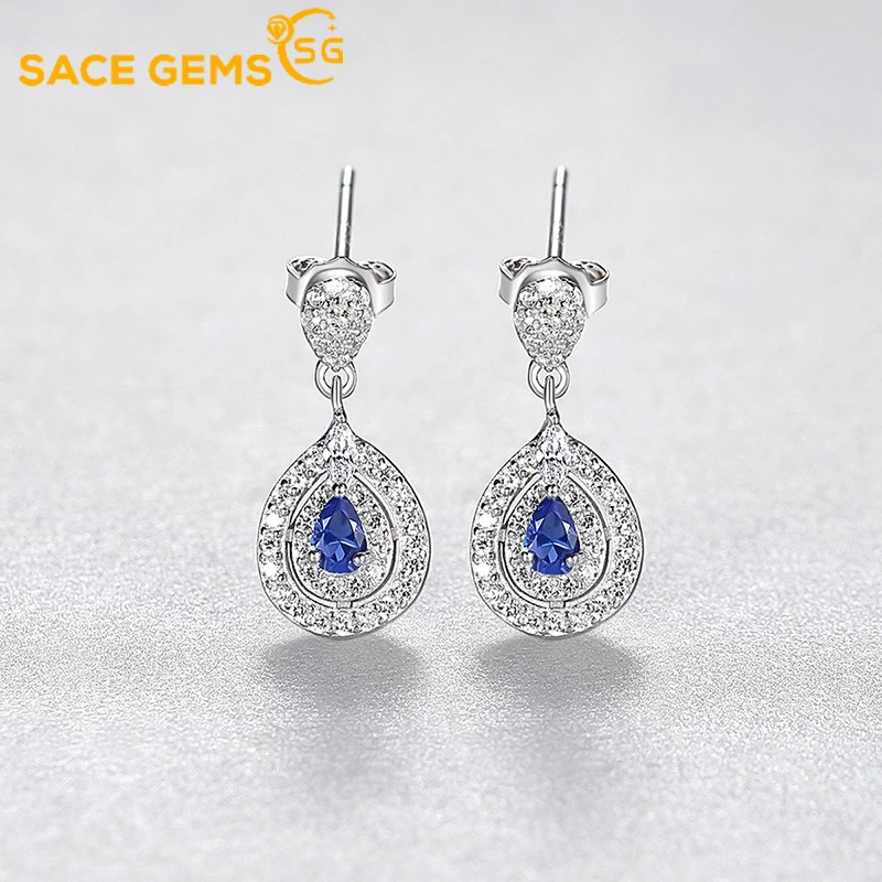 

SACE GEMS Elegant Vintage Simulation Sapphire Stud Earrings for Women Top Quality 925 Sterling Silver blue Zircon Party Jewelry