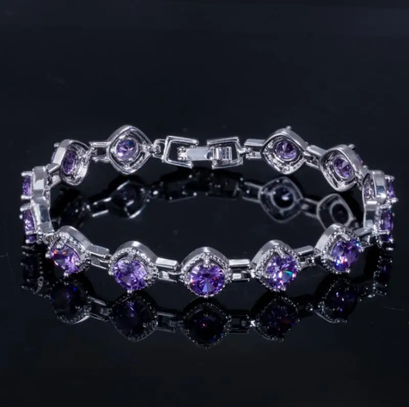 Romantic Simple Fashion Women Jewelry Silver Color Dark Blue Crystal Micro-Inlaid Zircon Bracelets and Bracelets Party Gifts