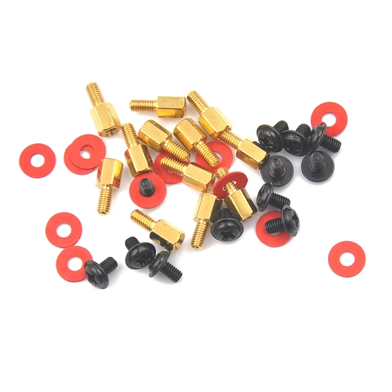 20Pcs Golden Motherboard Riser+Screws Computer Red Washers 6.5mm 6-32-M3 Gasket