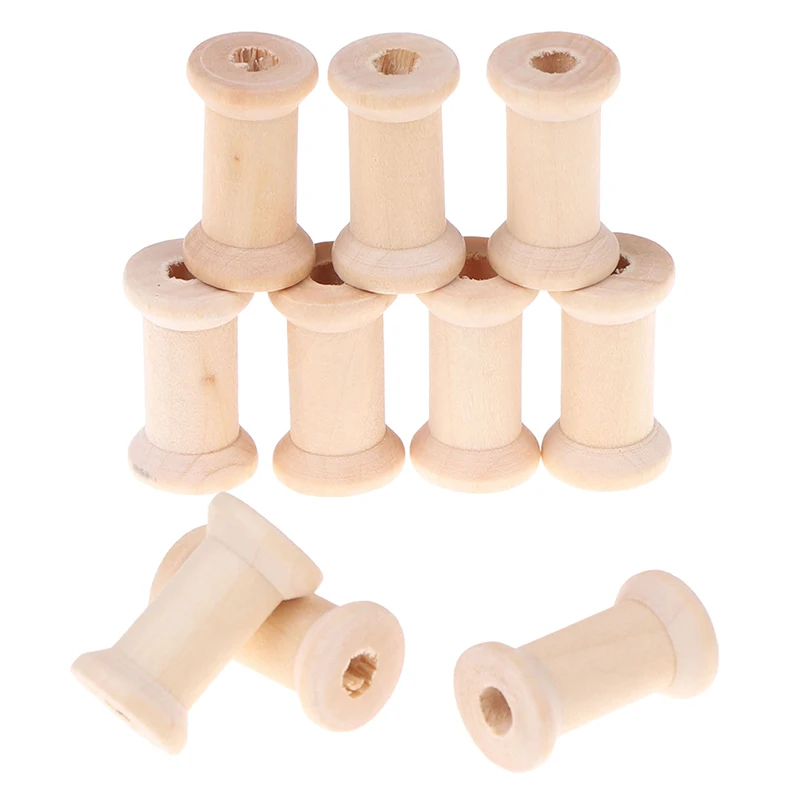 10Pcs Wooden Bobbins Spools Reels Vintage Style Organizer For Sewing Ribbons Twine Wood Crafts Tools Thread Wire Tools