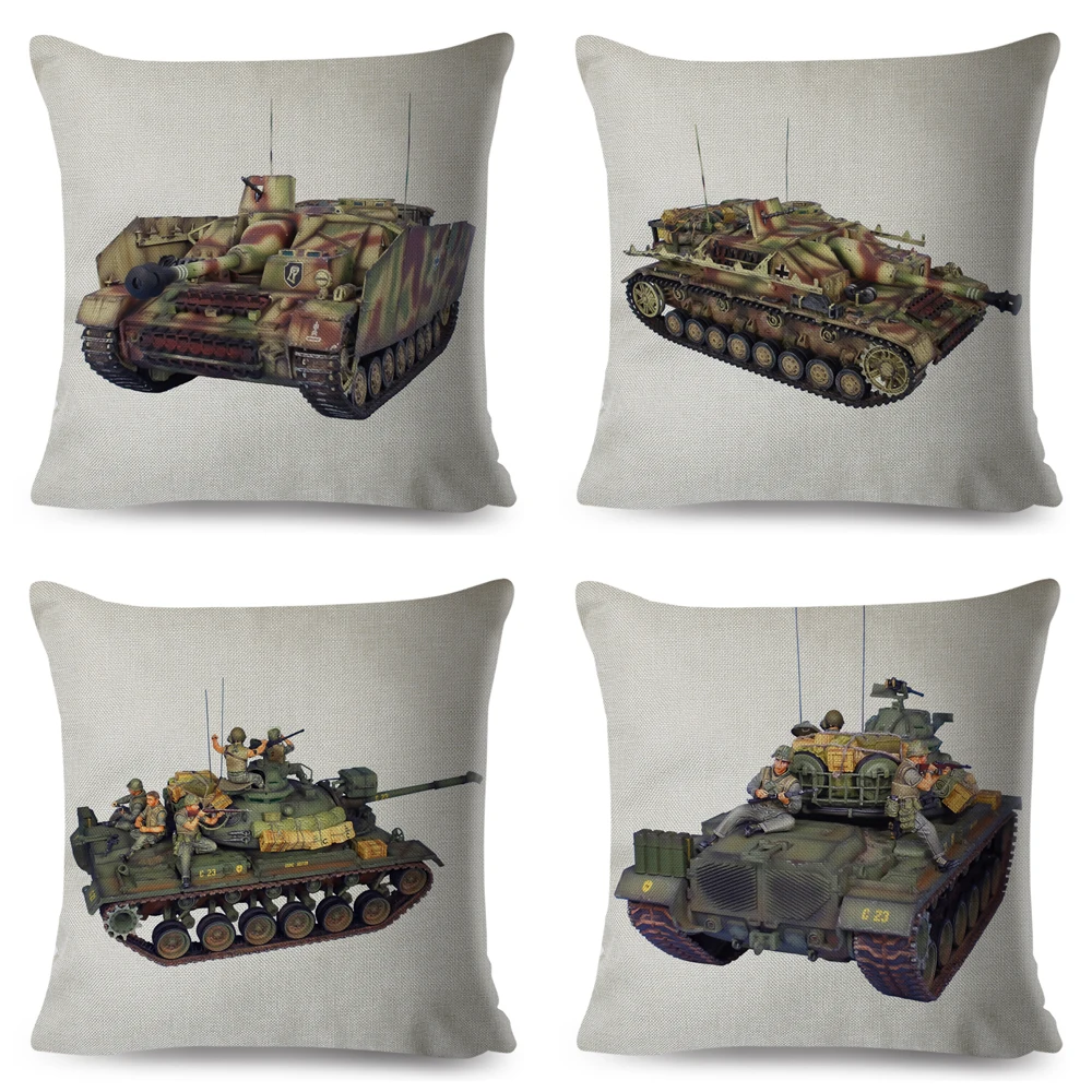 Second World War Tank Cushion Cover for Sofa Home Children Room Decor Cartoon Toys Print Pillowcase Polyester Pillow Case 45x45