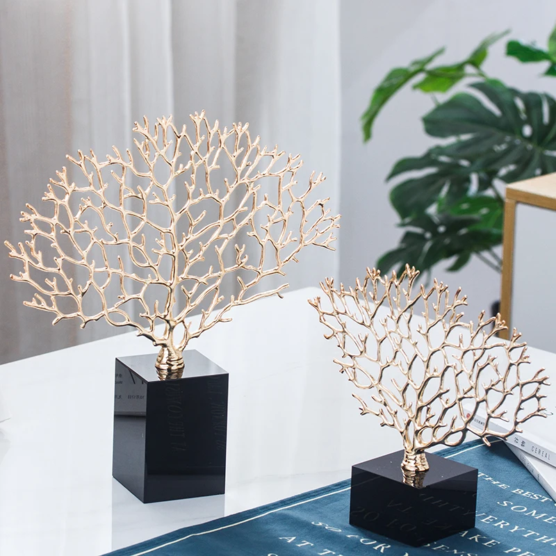 Modern Creative Abstract Gold Metal Dandelion Statue Home Crafts Room Decor Objects Offic Rectangle Black Crystal Sculpture Gift