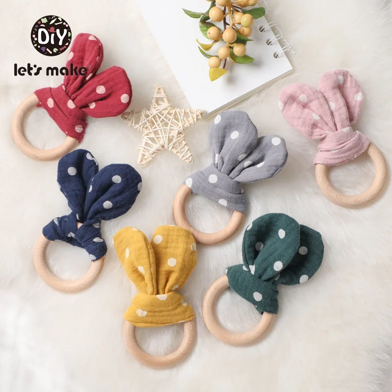 Let's Make 1PC Baby Bunny Eer Cotton BPA Free Beech Wooden Rodent Animal Bee Teething Toys Baby Nursing Bracelet Wood Teether