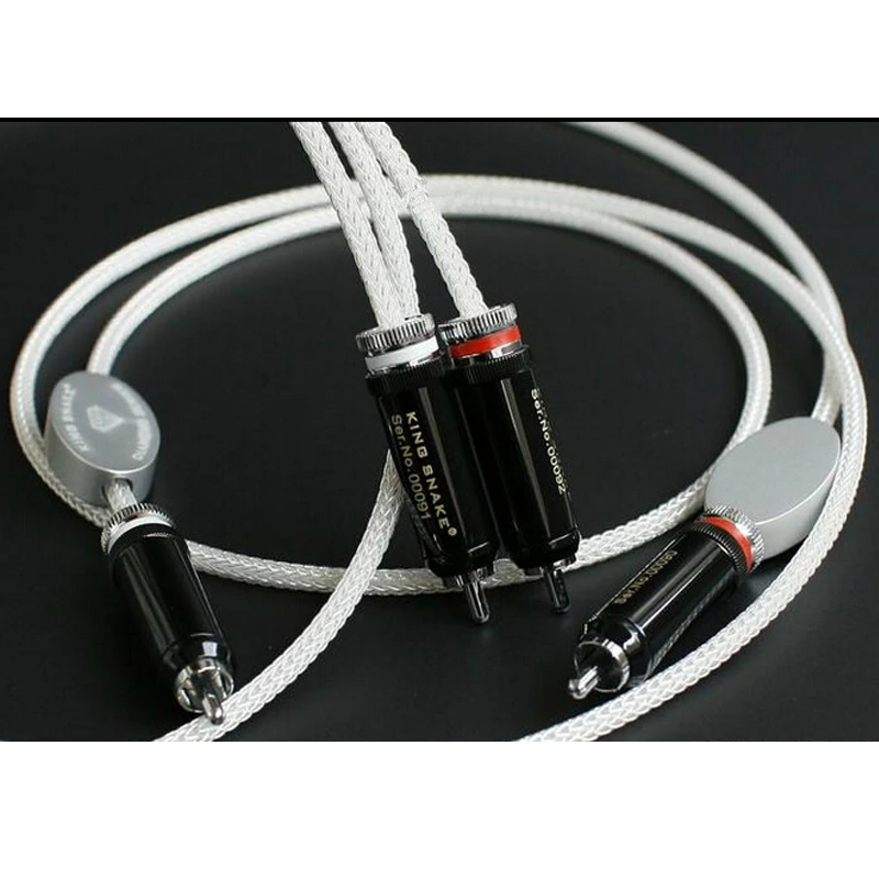 1Pair CRYO-196 King Snake Diamond Series Silver HiFi RCA Audio Cable