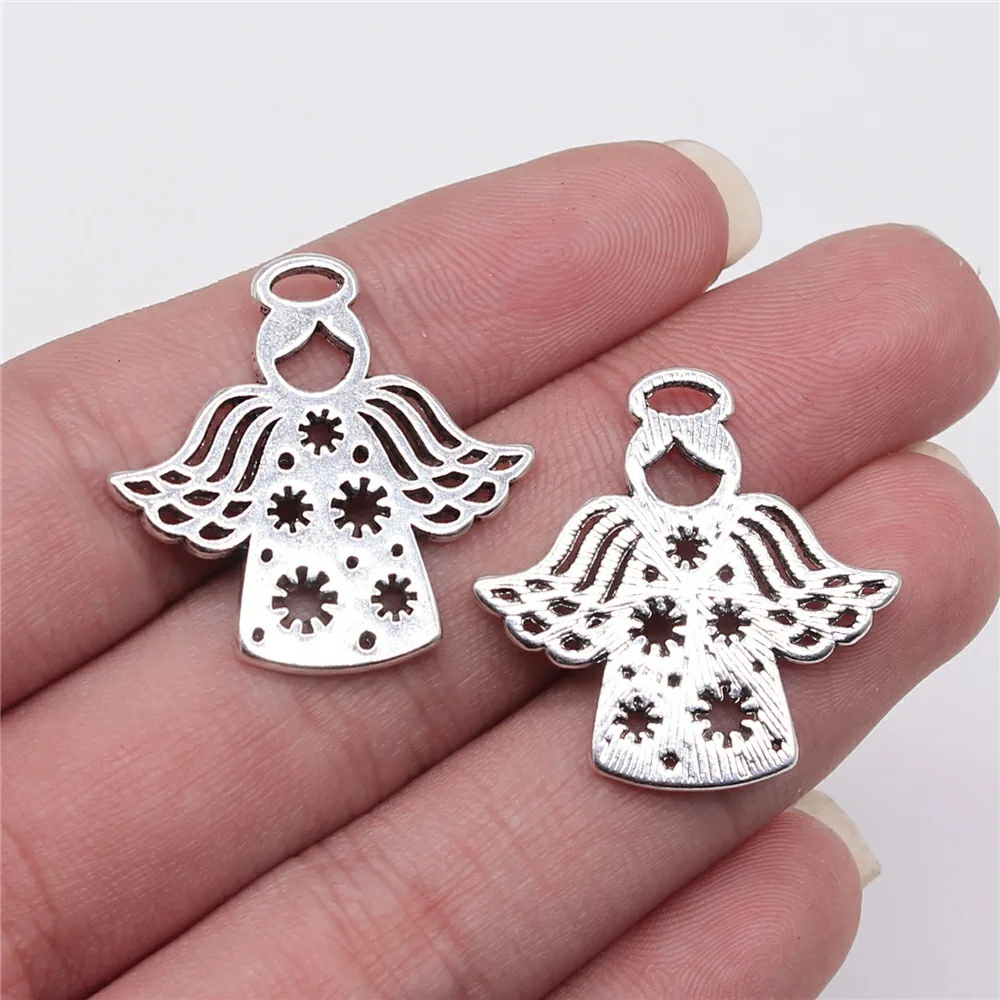 10pcs/lot 27x28mm Heart Snowflake Angel Snow Love Charms Antique Silver Color Pendants DIYCrafts Making Findings Tibetan Jewelry