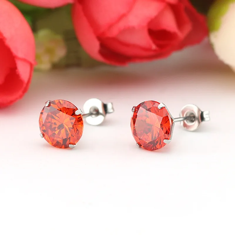 Fashion 16 Colors 8mm/PCS Round Stud Earring With Colorful AAA Zircon Stainless Steel Earrings  Small Stud Earrings