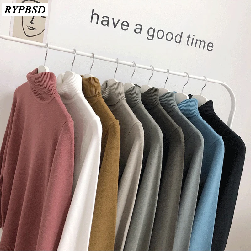 Winter Knitted Sweater Men Solid Color Korean Casual Slim Fit Warm Soft Stretch Cashmere Turtleneck Sweater Men Pullover Clothes