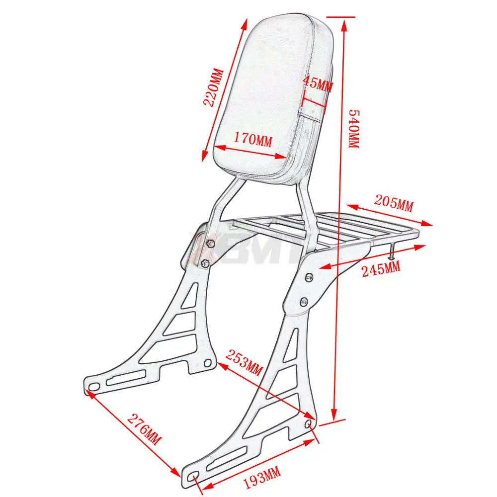 Motorcycle Backrest Sissy Bar w/Luggage Rack For Harley Sportster XL883C XL883R XL1200R XL1200C XL1200S XLH883 XLH1200