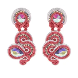 Handmade Soutache Dangle Earrings women's Jewelry Ethnic Boho  shiny crystal Colorful Earring ‘S’ shape Trendy design pink blue