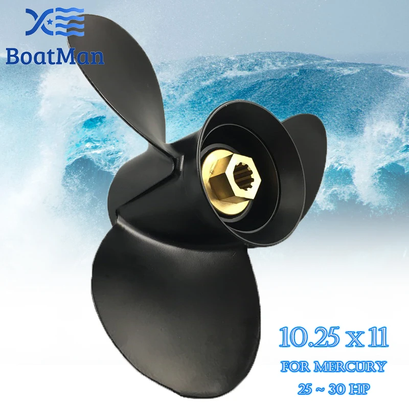 BoatMan® 10.25x11 Propeller for Mercury Outboard Motor 25HP 28HP 30HP 4 stroke 10 Tooth Spline  Aluminum Boat Accessories