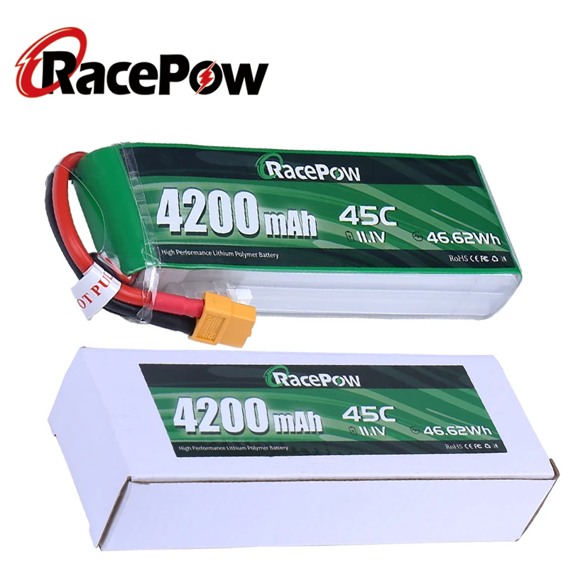 RacePow-batería Lipo de 4200mAh, 11,1 V, 45C, 3S RC, XT60 con enchufe, para coche RC Traxxas, Losi, avión, helicóptero, camión, barco, modelos RC