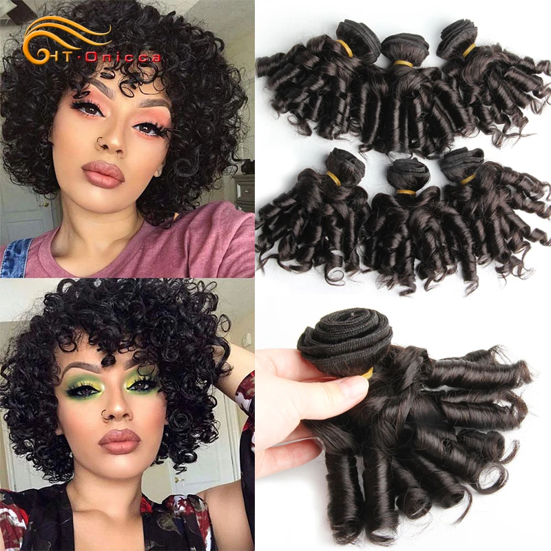 Brazilian Hair 8 Inch Short Human Hair Extensions Curly Hair Bundles 6Pcs Ombre Hair Weave Bundles Free Shipping Htonicca