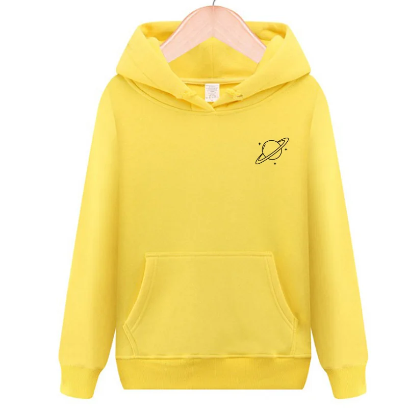 Planet pocket Print Women Hooded Hoodies Long Sleeved Pullover Casual Tops Pullovers Female Hoodie Drawstring Camisola