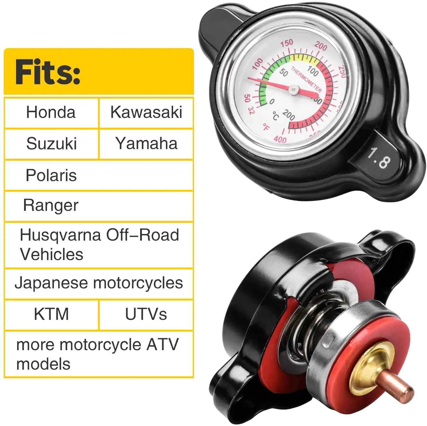 Osłona chłodnicy wysokociśnieniowej z termometrem, 1.8 bar 25.6psi osłona chłodnicy dla Honda, Kawasaki, Yamaha,Northstar Ranger