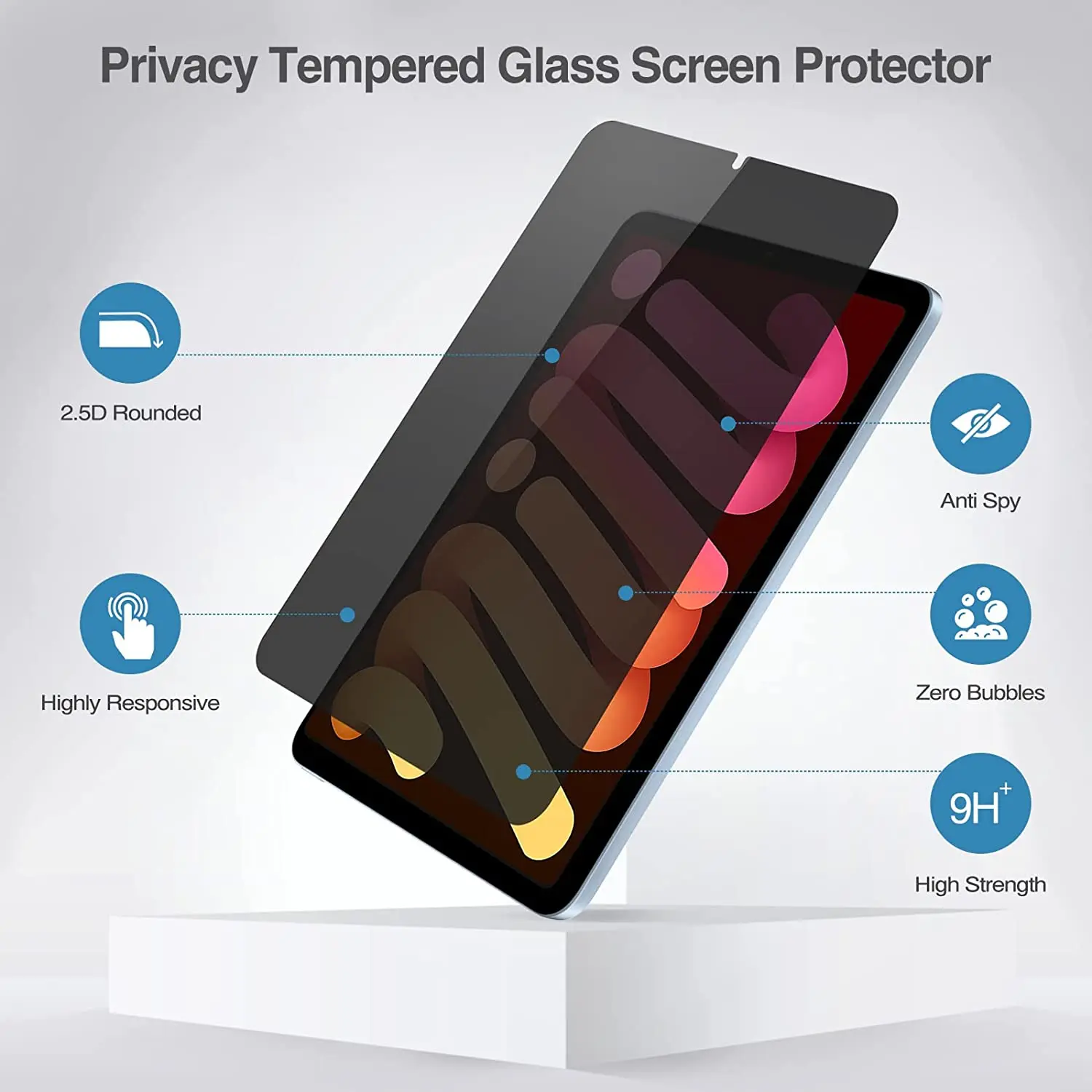 For iPad Mini 6th Generation Privacy Filter Tempered Glass Full Coverage Film AntiSpy Shield Screen Protector for iPad Mini 6