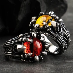 Punk Vintage Men Retro Dragon Claw Evil Eyes Rings Devil Eyeball Snake Animal Male Crystal Finger Ring Jewelry Halloween Gifts