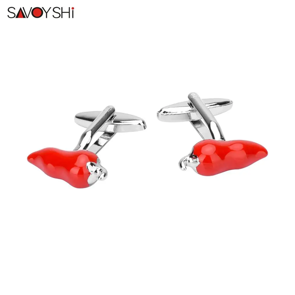 SAVOYSHI Fashion Red Enamel Cufflinks For Mens Shirt Cuff High Quality Metal Pepper Chili Shape Cuff links Gift Brand Jewelry