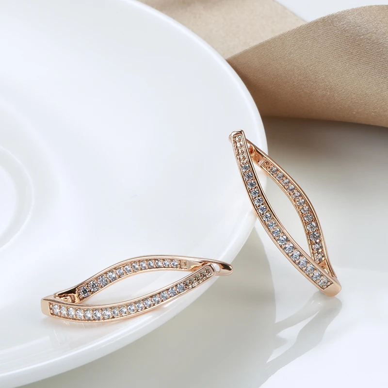 Kinel Hot Fashion Shiny Natural Zircon V Shape Drop Earrings for Women 585 Rose Gold Color Geometric Vintage Daily Fine Jewelry
