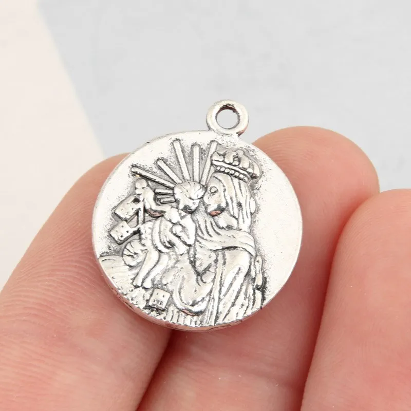 10pcs Silver Color 23x19mm Madonna Charms Two Sides Religion Pendant Fit DIY Jewelry Making Handcrafted Accessories