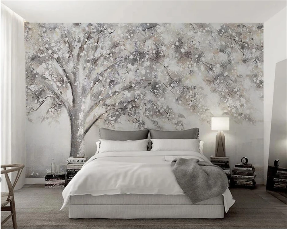 wellyu Custom wallpaper 3d mural a tree senior gray hand-painted oil painting style modern TV background wall 3d papel de parede