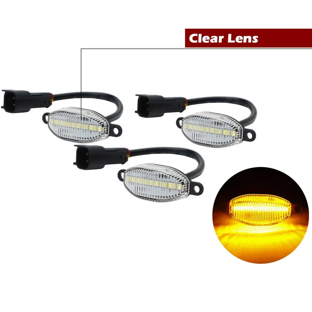 3Pcs For Ford F150 SVT Raptor Clear Smoked lens Amber LED Front Grille Running Light Marker DRL Lights