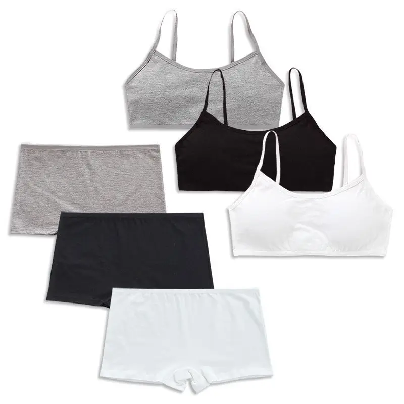 

Cotton Bra Set Teens Training Bras Girls Underwear Set Teenagers Puberty Wireless Bra+Underpants