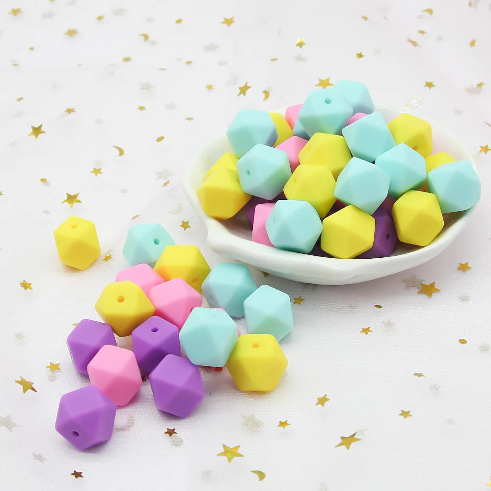 10pcs/lot Hexagon Silicone Beads 17mm Food Grade Silicone Baby Teethers For Teething Necklace Making Chew Teething Beads Loose