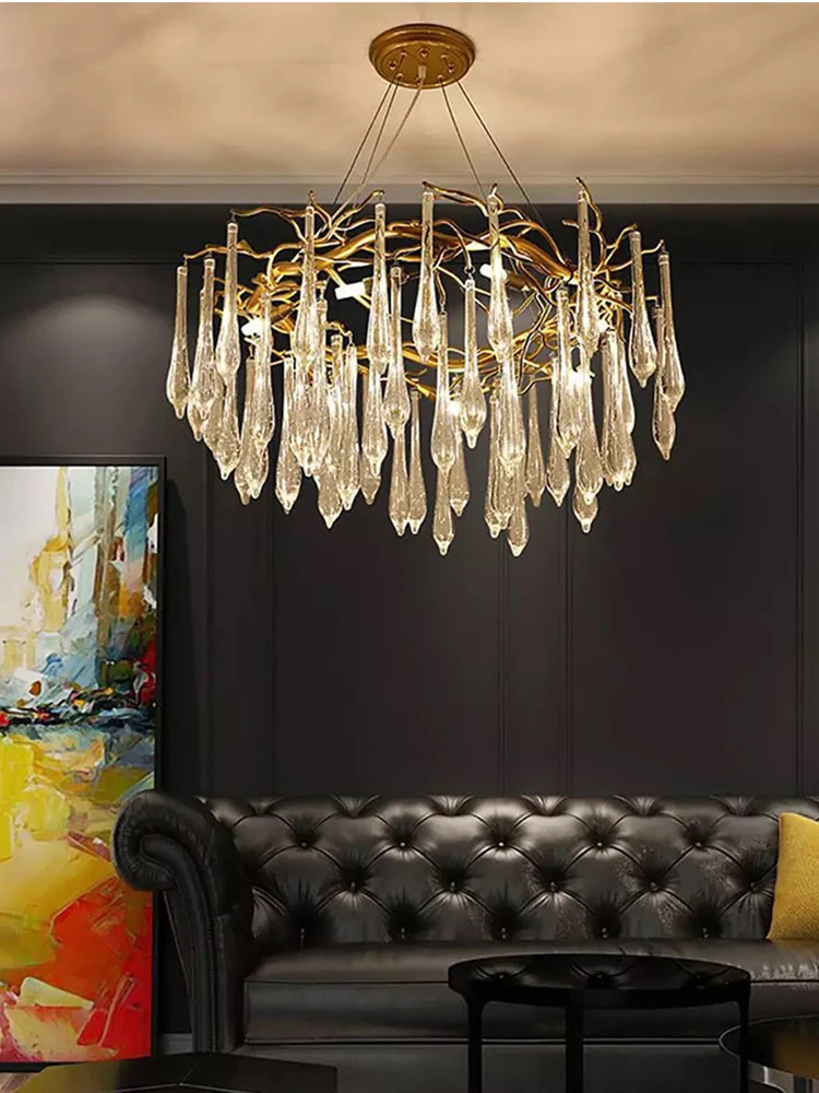 Modern LED Chandeliers 60/80/100cm Crystal Pendant Lamp with Bird's Nest Ceiling Plate Living Room Bedroom Hotel Hanging Light