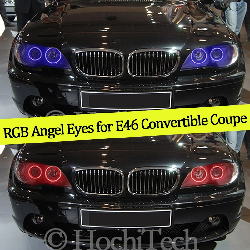 4PCS Multi-color RGB Changeable LED SMD Ring Angel Demon Eyes Day Light For BMW E46 325ci 330ci Convertible Coupe 2004-2006