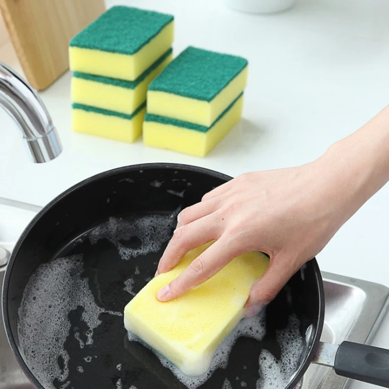 10Pcs Sponge Cleaning Dish Washing Catering Scourer Scouring Pads Kitchen Home Tool Double-sided Decontamination Household