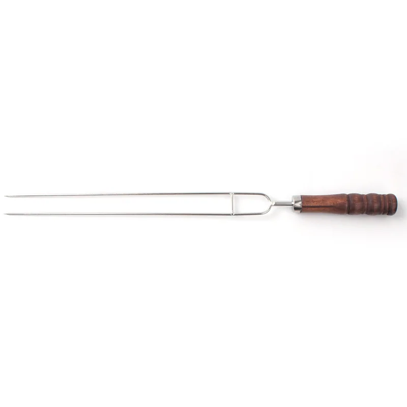 Outdoor BBQ barbecue Fork food grade stainless steel baking signature wooden handle U-type grilled needle picnic rotisserie