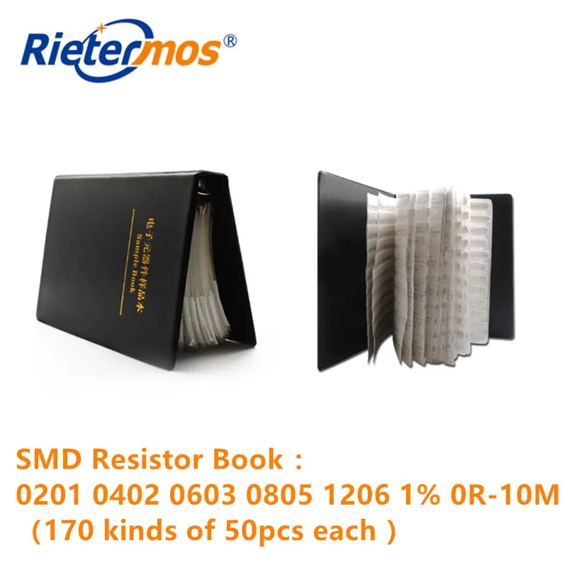 

SMD Resistor Book 0201 0402 0603 0805 1206 1% 0R-10M 170 kinds of 50pcs each Resistance Sample Book