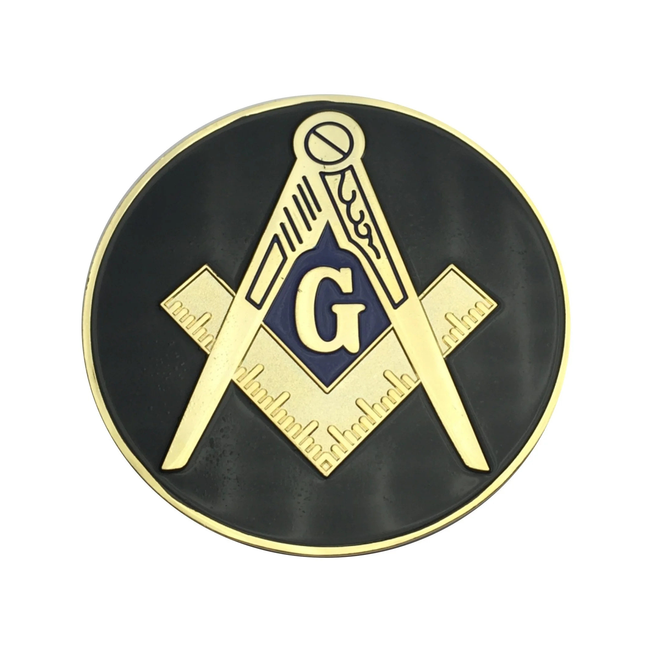 

Gold Plated Masonic Car Emblem, Black Compass, Square G, Auto Truck, Motorcycle Decal Sticker, Badge, Aluminum, 3"