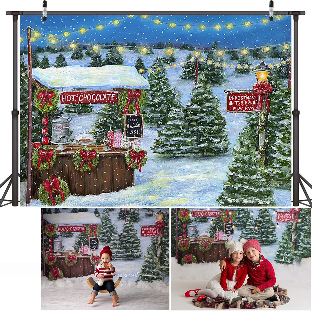 Inverno Natale Camino Ritratto Sfondo fotografico Finestra di neve Torta Smash Sfondo Alberi di Natale Buon Natale Photocall