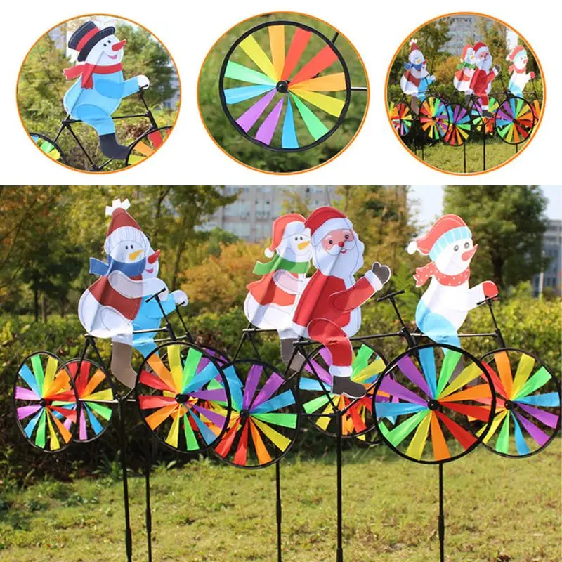 D55E 3D Large Snowman Santa On Bike Windmill Wind Spinner Whirligig Yard Garden Decor Christmas Gift