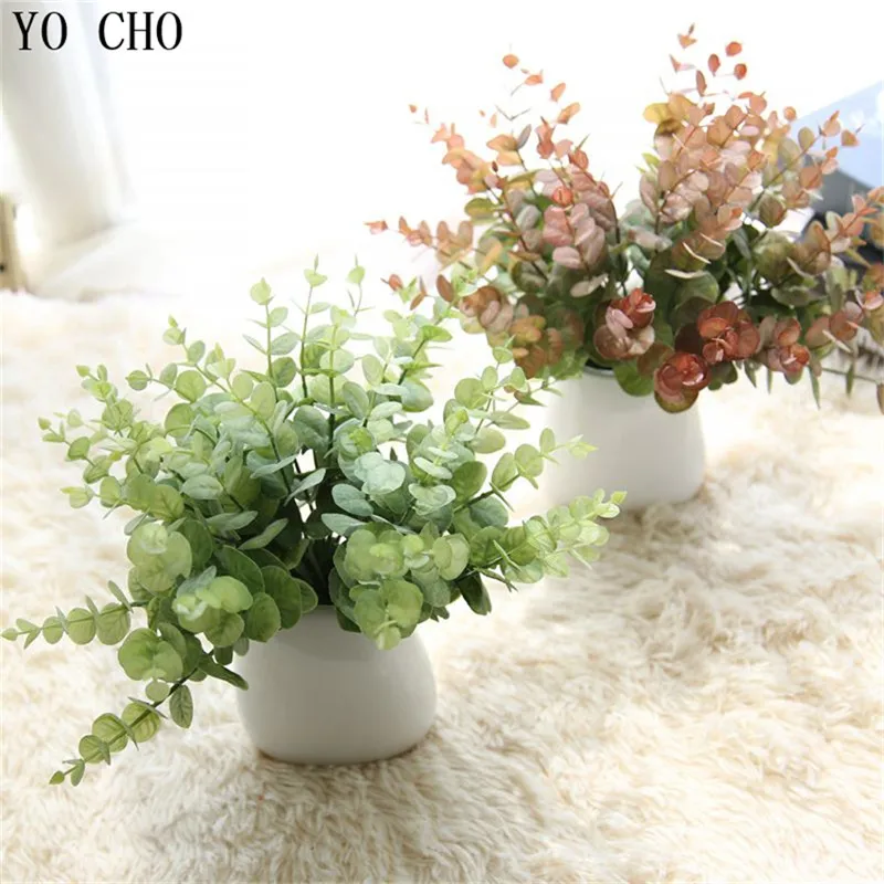 YO CHO Artificial Eucalyptus Leaves Green Plant Plastic Fake Eucalyptus Twigs Simulation Plants Forest Style  Home Wedding Decor