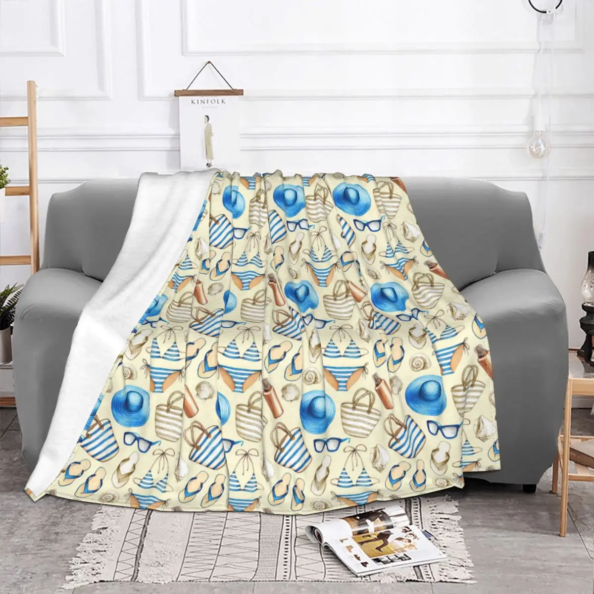 Summer Holiday Pattern Blankets Fleece Decoration Ultra-Soft Throw Blankets for Bedding Bedroom Plush Thin Quilt