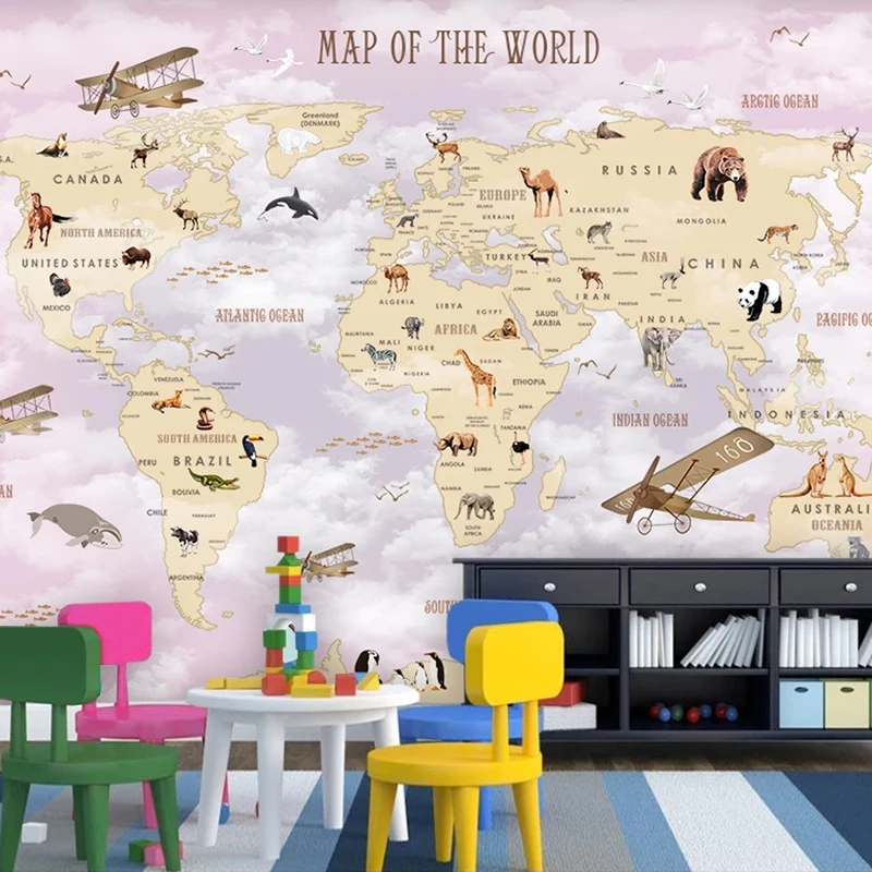 Papier Peint 3D Personnalisé avec Carte du Monde, Décoration Murale pour Salon, Chambre à Coucher, Enfant