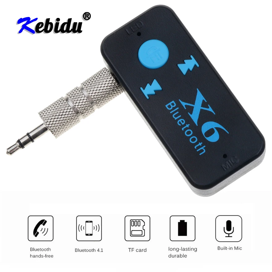 X6 A2DP EDR Handfree Car Kit Bluetooth 4.1 Receiver 3.5mm AUX Car Stereo Audio Music with Microphone Wireless Adapter TF