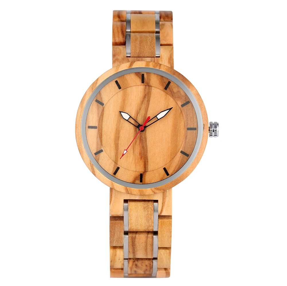 

Men's Watch Quartz Wooden Wristwatch Luminous Pointers Stable Folding Clasp with Safety Wooden Strap