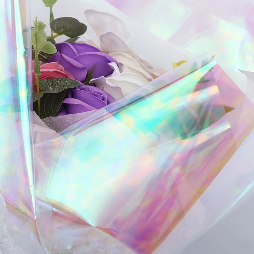 10m Iridescent Flower Bouquet Wrapping Cellophane Rainbow Film Valentines Day Gift Packaging Birthday Wedding Party Decorations