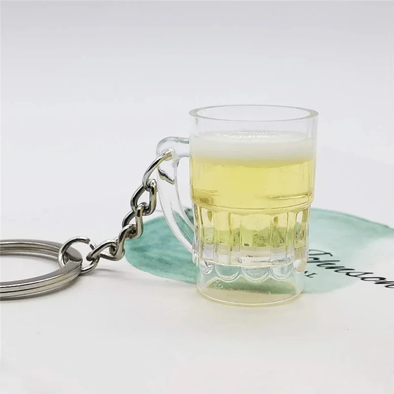 3D Imitation Pendant Beer Mug Cup Keychains Cute Handmade Craft DIY Jewelry Auto Key ring Men Party Gift Cool Car Accessories