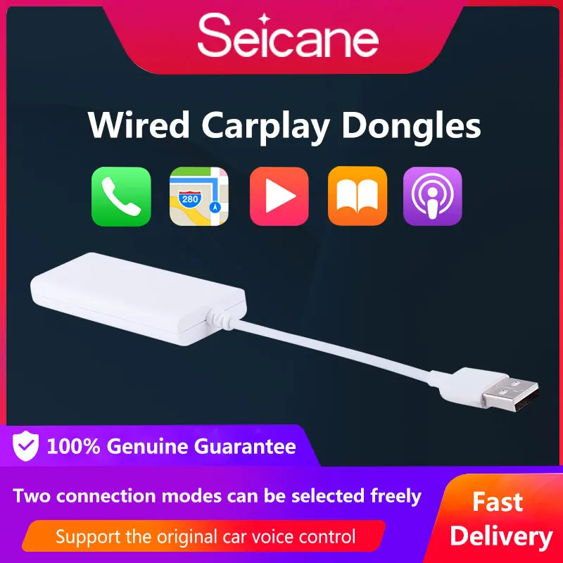 Seicane Wired CarPlay Adapter Wired Auto Dongle for Refit Android Unit Mirrorlink Support Youtube &Netflix Split Screen MP4