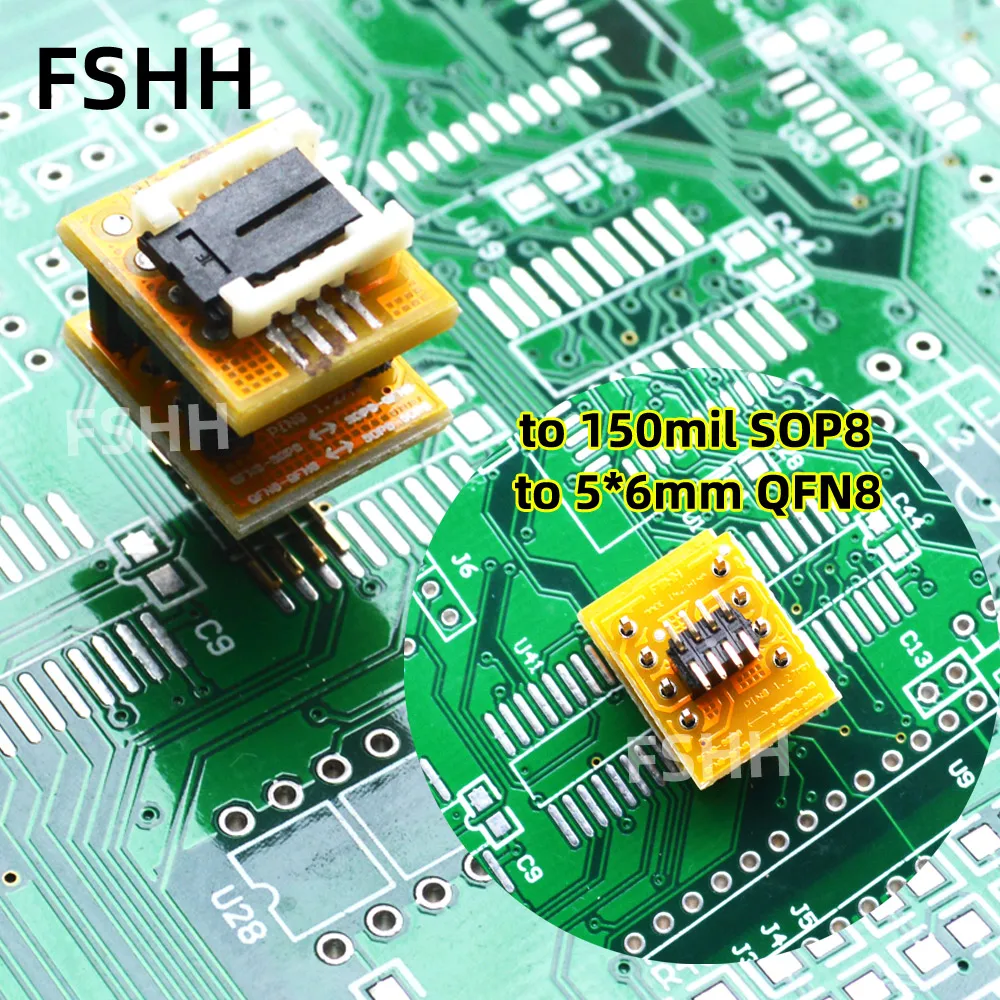 Mini Serie 6x8mm QFN8 a 208mil 150mil SOP8 socket QFN8 WSON8 DFN8 VDFN8 MLF8, Chip de prueba, adaptador sin soldadura