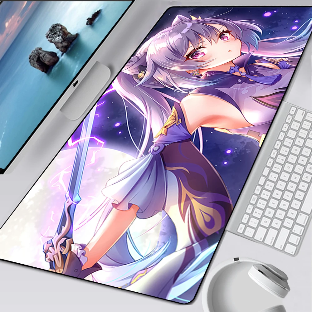 Large Gaming Mouse Pad Computer Mousepad PC Gamer Mouse Mat Laptop Mausepad Genshin Impact Keqing Carpet Keyboard Mat Desk Pad