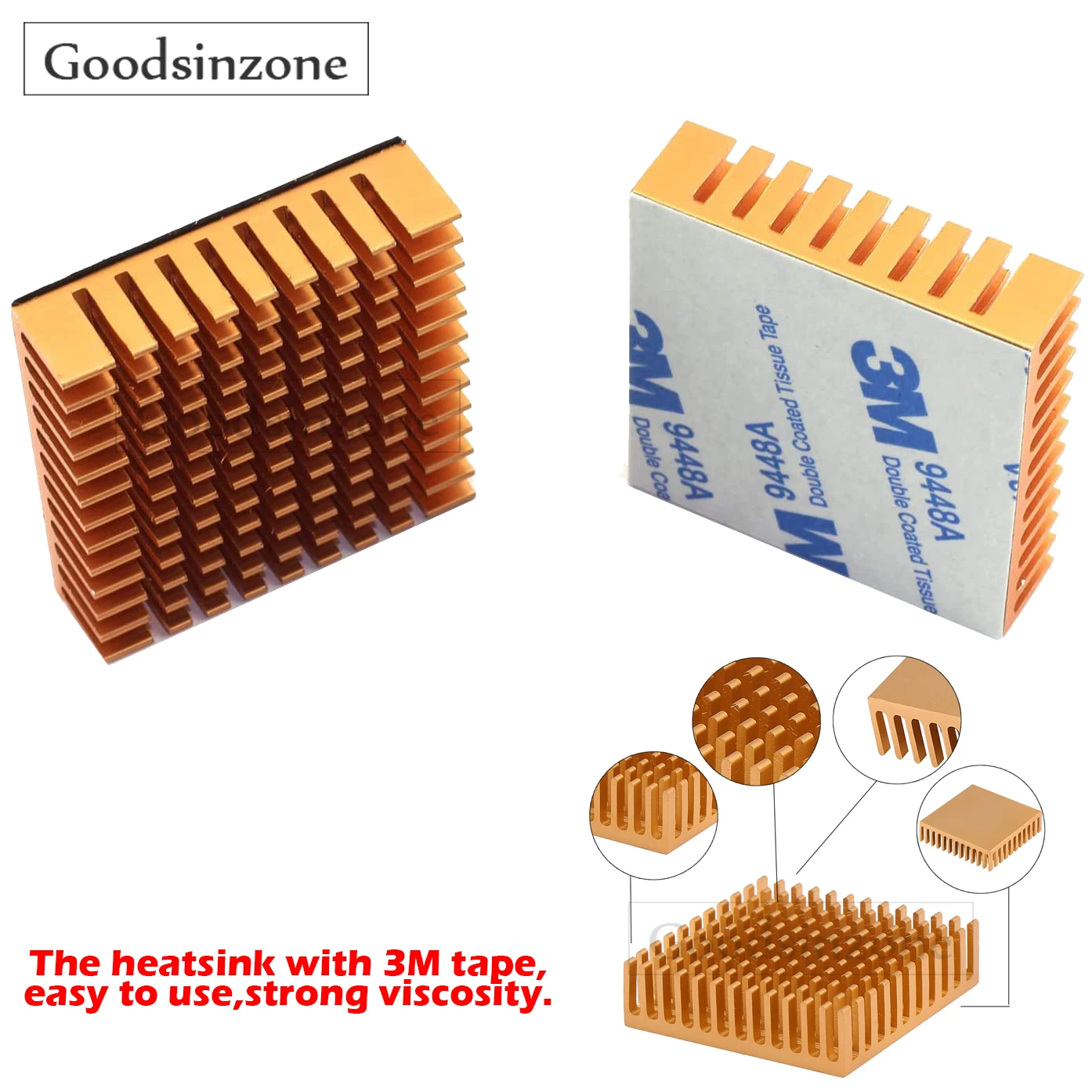 2PCS 40mm x 40mm x 11mm Golden Aluminum Heatsink Cooling Fin for Cooling MOSFET VRam Regulators VRM Stepper Driver