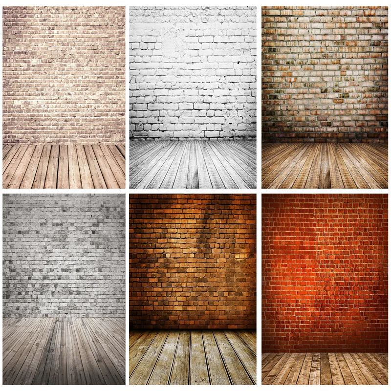 

Photorealistic Fabric Vintage Brick Wall Wooden Floor Photography Backdrops Photo Background Studio Prop YXZQ-07