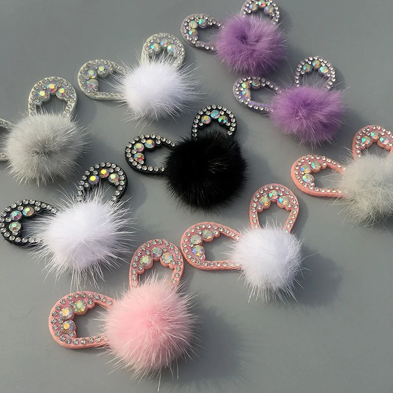 8Pcs 4.5*5.5cm strass fatti a mano Cat Ear Ball Appliques patch per abbigliamento Clip di capelli copricapo artigianato Decor Cap accessori